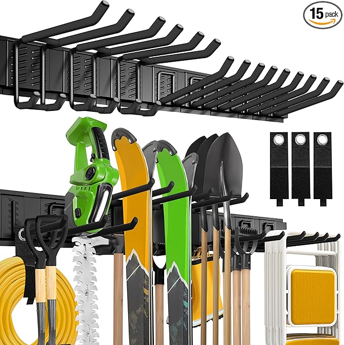 klasit Garage Wall Organizer,15Pack Carries 675 lbs,Garden Tool Organizer 48in With Large Storage Space,Easy Assembly, Sturdy Design,for Efficient Tool Storage Garage Organization | Carries 675 lbs