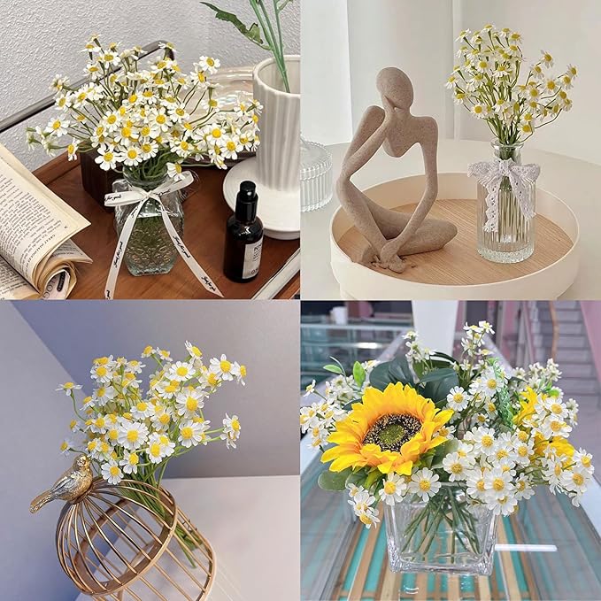 Small White Daisy Flowers Artificial,6 Bouquet/36Pcs 10 Inch Fake Daisies,Cute Spring Wildflowers for Centerpiece Table Decor