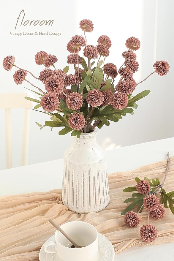 Floroom 5pcs Dusty Rose Faux Silk Mums Artificial Flowers, Bulk Fake Small Mini Chrysanthemums with Stems for DIY Wedding Centerpieces Floral Arrangements Vase Fillers Home Decorations