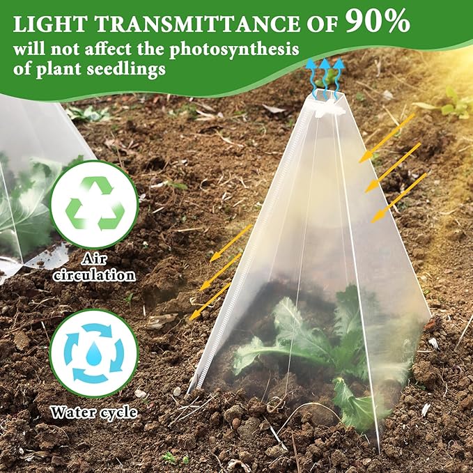 Garden Cloches for Plants, 20 Pack Plastic Small Plant Seedling Protector, Reusable Clear Bell Covers with 40pcs Metal Stakes, Mini Greenhouse Against Sun, Frost, Snails, Birds, 7.8" x 11"