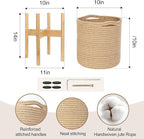 Plant Basket with Stand, Indoor Round Wicker Basket Plant with Bamboo Wood Stand, Decorative Woven Rope Flower Indoor Planter with Legs, Boho Bamboo Wood Planter Holder (Jute)
