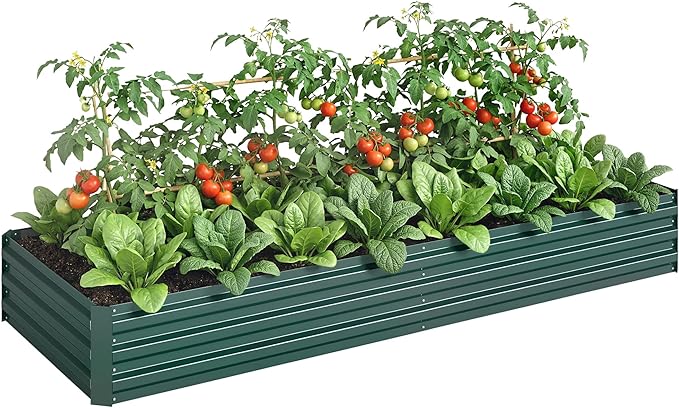 Outsunny Galvanized Raised Garden Bed, 8' x 3' x 1' Metal Planter Box, for Growing Vegetables, Flowers, Herbs, Succulents, Green