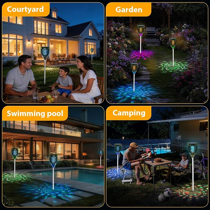 Rossetta Solar Bug Zapper Outdoor, Mosquito Zapper with Flame Lamp & Projector Light, 4200V Electric Fly Zapper Waterproof Rechargeable Mosquito Killer, Cordless Fly Trap for Patio, Backyard, Garden