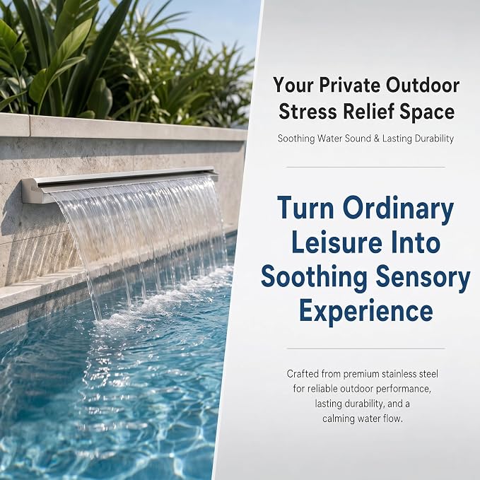 Stainless Steel Pool Fountain Waterfall Sheer Descent, 47.2 Inches Spillway for Swimming Pool, Outdoor Garden Pond, Patio & Backyard Water Feature Decoration(47.2")