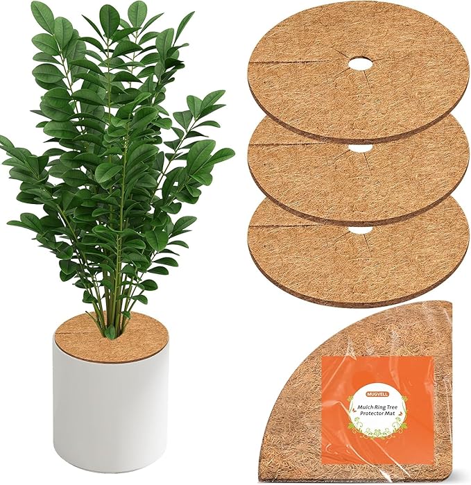 Coco Coir Mulch for Landscaping, 24 Inch Coconut Liners for Planters, 3 Pcs Coconut Fiber Tree Ring, Plant Covers from Animals,Dirt and Tree Protectors