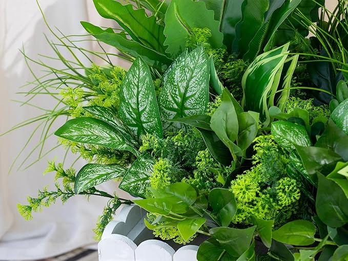 Green Moon 18 Bundles Artificial Plants Outdoor, Faux Bushes Plastic Fake Greenery Stems Shrubs UV Resistant for Indoor Outside Hanging Plants Front Porch Home Garden Window Box Spring Summer Decor