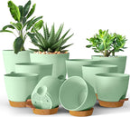 Utopia Home Self Watering Pots for Indoor Plants, Planters for Indoor Plants, Multi-Size Flowerpot, Set of 10 Plant Pots with Drainage & Reservoir, 6.8"/6.4"/5.9"/5.5"/4.9" (Olive Green)