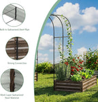 SUNYRISY Galvanized Raised Garden Bed with 87" H Arch Trellis for Climbing Plants Outdoor, Large Metal Planter Box with Netting for Gardening Flowers Vegetables Fruit, Wood Grain