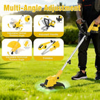 21V Cordless String Trimmer & Edger, 12" Auto-Feed Grass Cutter with 2.0Ah Battery & Fast Charger, 2-in-1 Electric Lawn Tool Includes 10 Lines for Garden and Yard Maintenance-Yellow