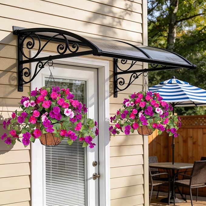 INXUGAO 3 Bundles Artificial Fake Flowers for Outdoors with Hanging Baskets Faux Hanging Flowers Plants for Outdoor Planters UV Resistant Silk Flowers for Outside Spring Home Front Porch Garden Décor