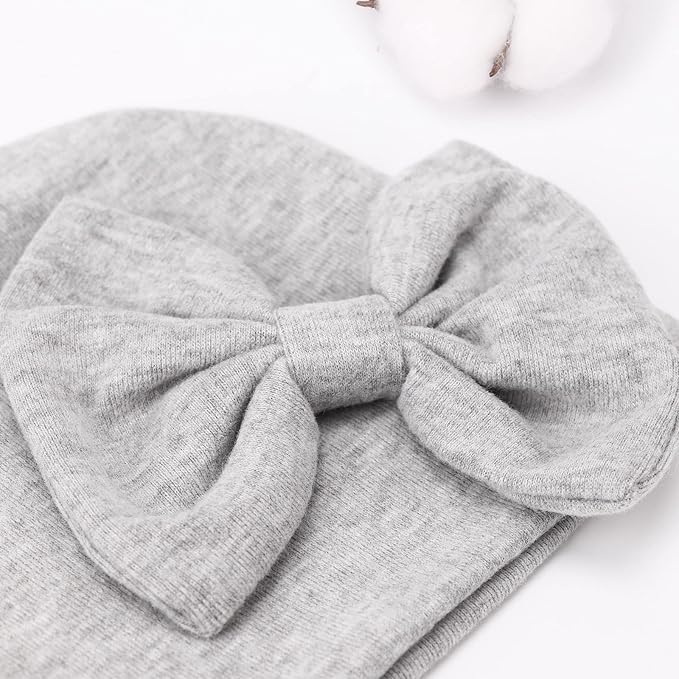 BQUBO Baby Turban Hats and Mittens Set Newborn Infant Hospital Hats Caps with Bows for Baby Boys Girls 0-12 Months