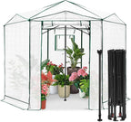 EAGLE PEAK 8.5x8.5 Portable Walk in Greenhouse, Pop Up Indoor Outdoor Greenhouse, Green House Kit with Zippered Roll-Up Doors and Windows, Hexagon Design, PE Cover, Clear/White