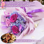 Preserved Flowers Bouquet, Flowers for Delivery,Handmade Purple Rose Bouquets Lasting 3-5 Years, Luxury Gift Box,Birthday Flowers Gifts for Women Mom Grandma Wife Friends