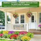 Artificial Flowers for Outdoors, UV Resistant No Fade 16 Bundles 7 Styles Fake Flowers Outdoor Faux Plant Colorful Daisy Boston Fern Lavender Cemetery Flowers for Outside Porch Patio Indoor Home Decor