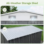 Patiowell 10 x 12 FT Outdoor Metal Storage Shed, Heavy-Duty Shed Storage with Lockable Doors and Steel Frame, Utility Tool Outside Large Storage Shed for Garden, Patio, Backyard, Gray