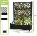 EasyUp Rolling Garden Planter Box with Trellis & Lockable Casters, Outdoor Raised Bed with Drainage & Water Gauge, Durable Resin for Patio, Balcony, Yard, Dust-Proof (Black, 43.43 * 18.27 * 64.29)