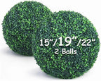 19 Inch 2 Packs Artificial Boxwood Balls Topiary Balls, 4 Layers of UV-Resistant Greenery Balls Indoor Outdoor Garden, Backyard, Patio, Front Door – Assembly Required