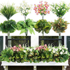 HOHOTIME Artificial Plants Outdoor, Realistic Faux Greenery & Flowers UV Resistant Fake Plastic Begonia Morning Glory Eucalyptus Fern for Outdoor Decorations Patio Garden Front Porch Yard Decor