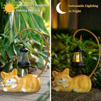WSgift Outdoor Cat Figurine Garden Statue with Solar-Powered LED Light 13.77 Inches Tall Gift Garden Statue Decor for Cat Lovers Yellow