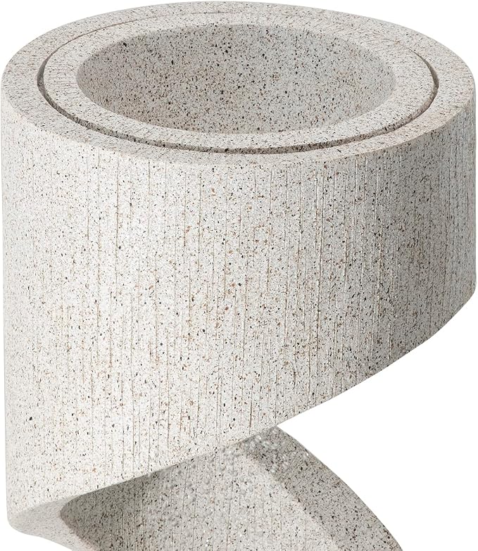 Glitzhome Outdoor Water Fountain with LED Light, Modren Curved Waterfall Fountain with Stone Planter, Faux Terrazzo Spiral Shaped Outdoor Fountains Water Feature for Garden Patio Deck Porch, 40.25”H