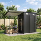 Aoxun 5x3FT Outdoor Storage Shed & Hardtop Canopy Gazebo Combo | 10x3FT Metal Lean to Shed, 2-in-1 Garden Bike Shed for Patio, Backyard, Deck, Black