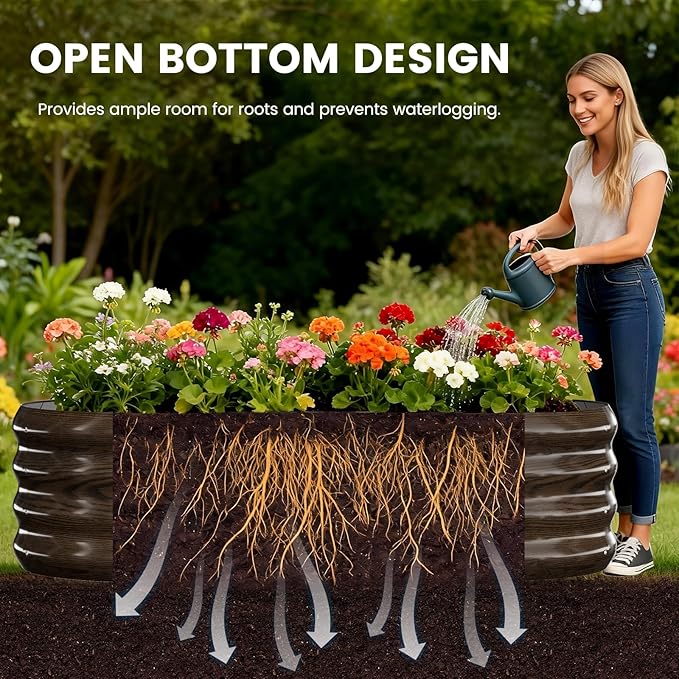 3 in 1 Galvanized Raised Garden Bed with 87" H Arch Trellis for Climbing Plants, Outdoor Gardening Planter Box with Climbing Net for Flower Vegetables Fruits Herbs, Wood Grain