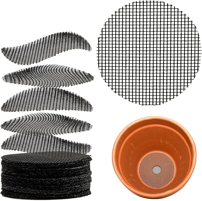 MAQIHAN 100 Plant Pots - Hole Mesh Pad Terrarium Potting Eye Mesh Mats Pot Substrate Barrier 2 Inch Net Bonsai Gardening Grid Ceramic Drainage Hole Mesh Screen Prevent Soil Leaking