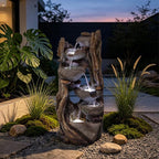 Solarbloom 39.2" H Water Fountain Outdoor, Cascading Realistic Rock Tree Trunk Waterfall Fountains with LED Lights for Garden Patio Backyard Porch Home Decor