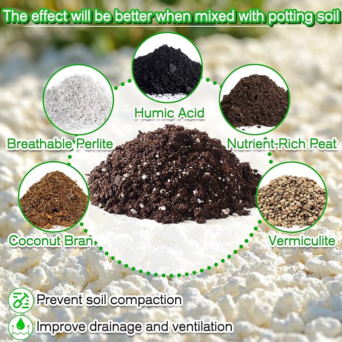 Perlite,Premium Oraganic Perlite Soil Amendment for Plant,Porous Volcanic Rock, Aeration & Drainage Enhancer, Ideal for Succulents, Flower Plants, Hydroponics-4 QT