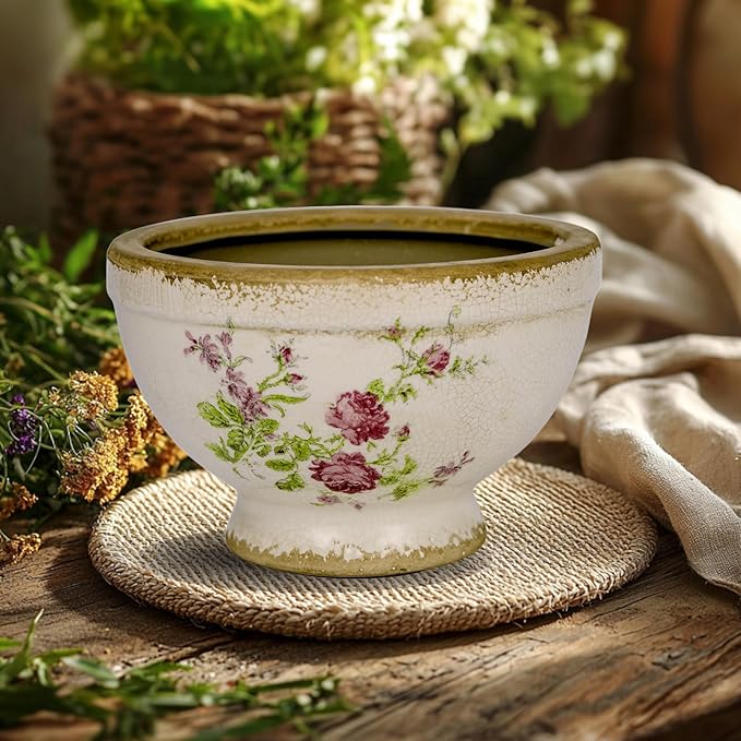 Dosayes Vintage Ice Crackle Grazd Ceramic Flower Pot with Drainage Holes, 4.33 Inch Rustic Planter for Indoor Plants, Outdoor Garden, Farmhouse Gift Tuscan Decor (Pink)