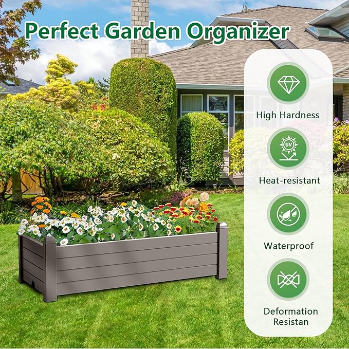 Durable Resin Raised Garden Bed with Drainage Holes & Reinforced Corners - Lightweight Flower Boxes Outdoor for Vegetables, Herbs, and Patio Garden Enclosure System (Grey, 43.31 * 17.72 * 12.6)