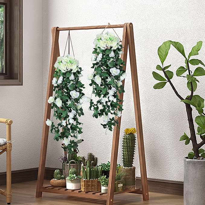 RECUTMS Artificial Hanging Rose Plant 4Pieces 3.3Ft Faux Ivy Plants Fake Outdoor Flowers Vines,UV Resistant for Wedding, Home, Office, Arch,Arrangement Decoration (White)