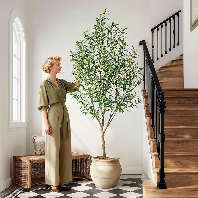 Big Artificial Olive Tree Large Faux Trees Indoor Outdoor Realistic Floor Plant Tall Fake Plants for House Modern Home Living Room Bedroom Office Front Porch Decor Outside Patio para decoracion