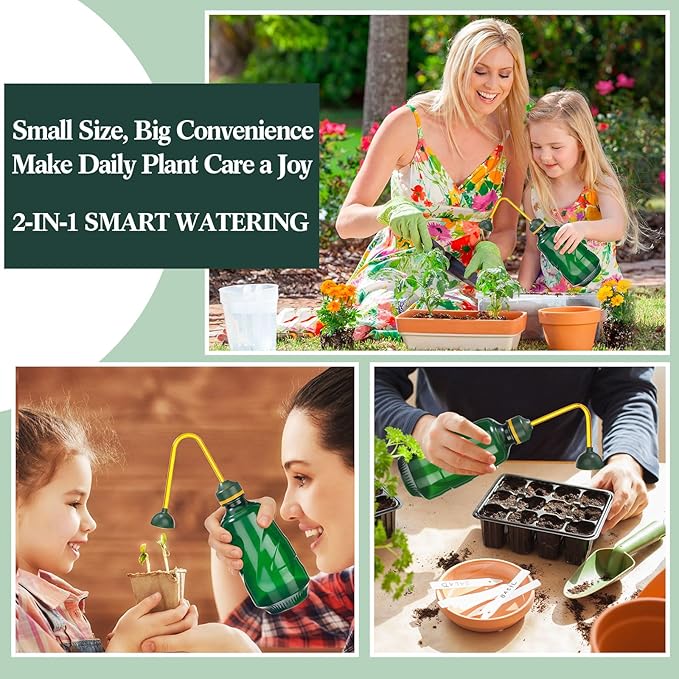 Reallnaive 6 Pcs Indoor Watering Can Set 1/2 Gallon Can 6.8 oz Spray Bottle 17 oz Squeeze Bottle Plant Watering Globes Soil Moisture Meter Small Spraying Sets for Indoor Outdoor(Dark Green)