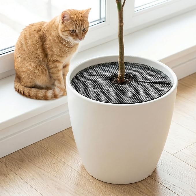 PAGOW 2pcs Plant Protectors from Animals, Breathable Cuttable Plant Pot Soil Cover, Round Flexible Squirrel Guards for Potted Plants Gardening Digging Stopper - Black