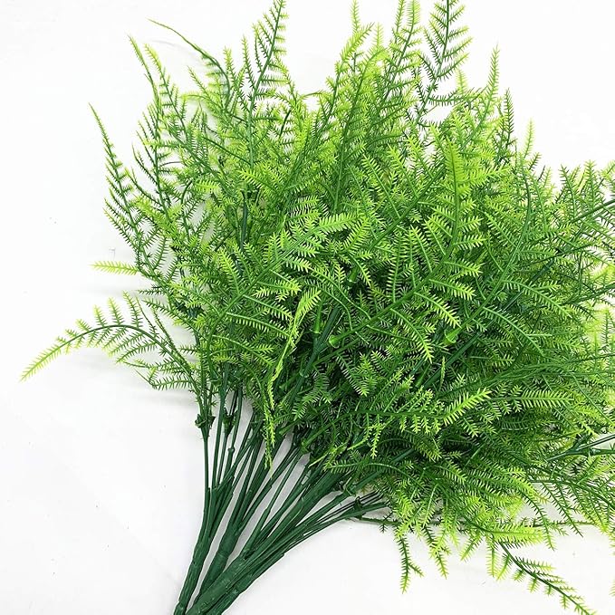PASYOU Artificial Shrubs, Plastic Plants Fake Bushes Grass Greenery Leaves Shrub Bush Home Garden Indoor Outdoor Verandah Wedding Party DIY Table Arrangement Decoration Planting Filler 8 Bundles