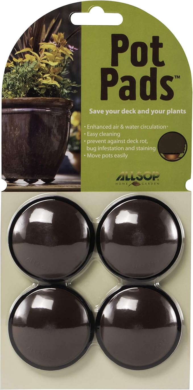 Allsop Home and Garden Pot Pads, Deck and Patio Protection with 3,000 lbs rating, discreet non-skid planter pad lifters / risers / feet / toes, (Cocoa, Set of four, 1-Count)