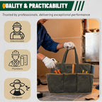 Tool Tote Bag, Heavy Duty 16oz Waxed Canvas Garden Tool Bag | Portable 11-Pocket Tool Storage Bag for Gardener Electrician Contractor Repairman (14"L x 5.5"W x 10.5"H) – Army Green
