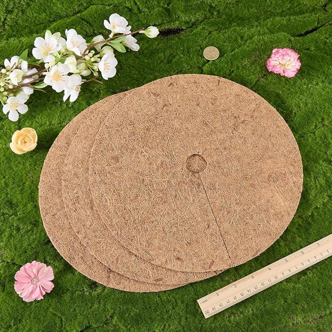 CREATCABIN 3Pcs Coconut Fiber Mulch Ring Plant Pot Soil Cover 30cm Tree Plant Protector Mat Natural Coco Coir Disc Plant Cover Ring Plant Ring Mulch Mat for Indoor Outdoor Trees Plants Landscaping