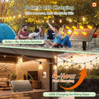 addlon 52(48+4) FT Solar String Lights Waterproof,Patio Lights Solar Powered with Remote & USB Port 16+1 LED Shatterproof Bulbs 3 Light Modes, Dimmable Solar Light for Camping Backyard Garden