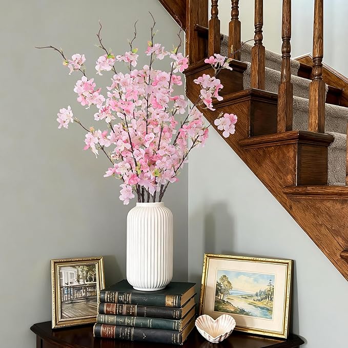 INXUGAO 6 PCS Faux Cherry Blossom Branches Decor 31.5 Inch Long Stems Fake Artificial Flowers for Home Indoor Decoration Vase Arrangement Living Room Table Bedroom Spring Decor