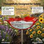 24" Handmade Metal Flower Garden Stake Bird Bath - Detachable Anti-Slip Bee Watering Station & Butterfly Puddler - Rustic Outdoor Art, Garden Gift for Bird Watchers, Mom & Seniors (Blue 3pcs)