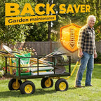 Sekey 1600 lbs Heavy Duty Steel Garden Cart for Farm & Construction, 12 Cu.Ft. Extra-Large Utility Wagon with Removable Sides, 2-in-1 Towable Handle, 13" Rubber Tires, Black