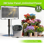 Solar Drip Irrigation System Kit, Auto Watering Kit for 15 Pots, 3W Solar Powered Auto Easy DIY Watering Device, 22 Timing Modes with Anti-Siphoning Device,for Outdoor Garden, Balcony