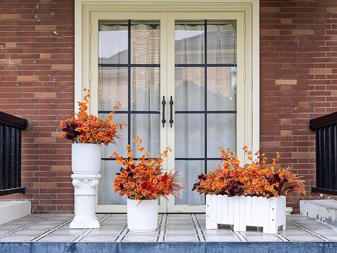 17 Bundles Artificial Fall Flowers for Outdoor Faux Fall Orchid Mums Flowers for Outside Garden Yard Window Thanksgiving Autumn Decor Fall Decorations for Home