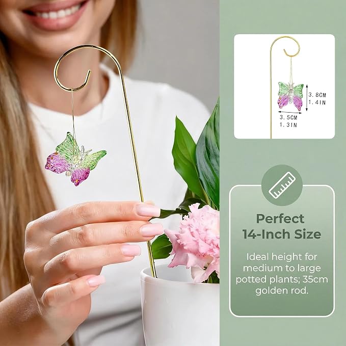 HDCRYSTALGIFTS 4pcs Blown Glass Butterfly Stakes Garden Decorations, Colorful Butterfly Suncatchers with 13.5inch Small Golden Stakes for Flower Bouquet Outdoor Indoor Plant Pot Flower Bed Home Décor