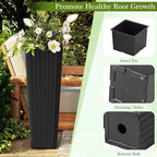 Giantex Set of 2 Planters for Outdoor Plants, Tall Tapered Plants w/Inner Trays, Drainage Holes, Decorative PP Flowerpots 32" & 24" Tall for Porch, Patio, Garden, Backyard, Indoors & Outdoors (Black)