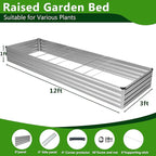 2PCS 12x3x1ft Galvanized Raised Garden Bed,Outdoor Planter Box Metal Patio Kit Planting Bed for Vegetables Flowers Herb,Silver