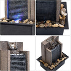 Amootek Tabletop Fountain Relaxing Tabletop Waterfall Fountain with Natural River Rocks & Color-Changing LED Lights - Indoor Zen Office/Home Decor Water Feature, 6.3"x 5.12"x 8.66"
