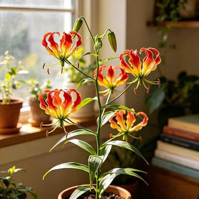 CarpetC 30+ Flame Lily Seeds for Planting, Gloriosa superba Glory Lily Climbing Vine with Unique Recurved Petals, Non-GMO Heirloom for Outdoor Garden Trellises Indoor Containers